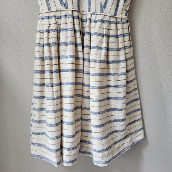 J. Crew | Women's Cream Fit and Flair Dress With Blue Stipes - Picture 5 of 9